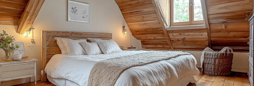 Sous les combles d'une maison cette chambre magnifique respire le bien-être