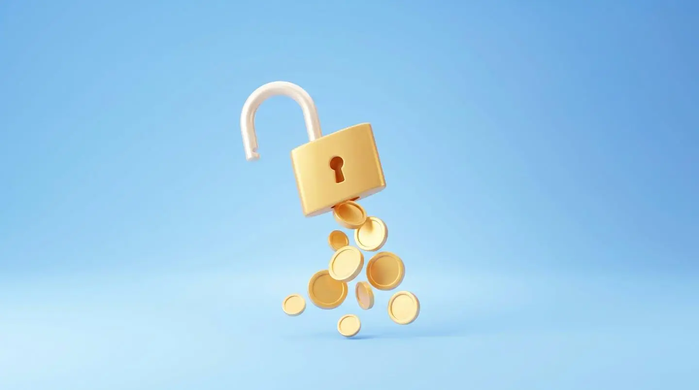Cadenas ouvert laissant s'échapper des pièces de monnaie, symbole de la disponibilité de l'épargne.