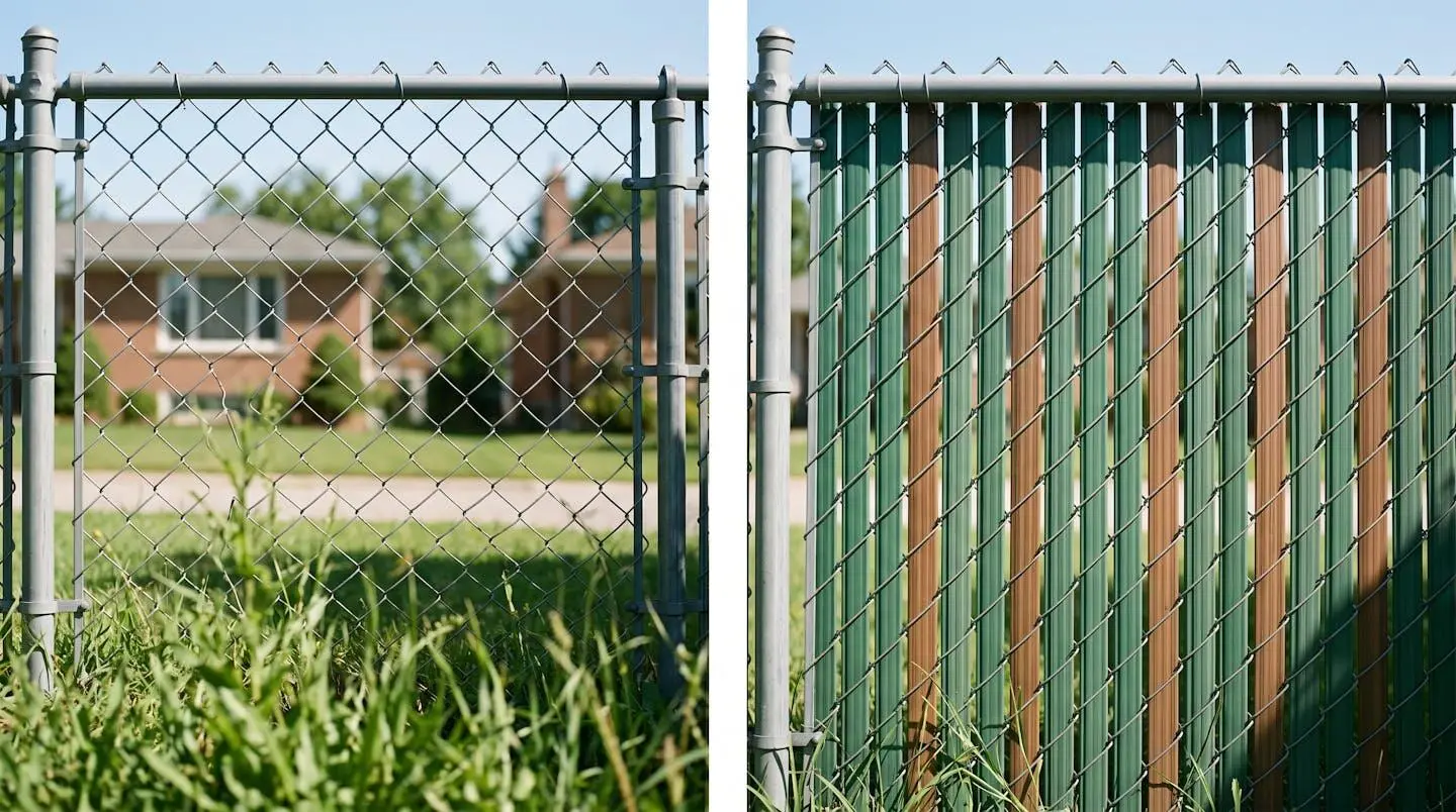 Comparaison avant/après : à gauche, clôture rigide laissant voir le voisinage 