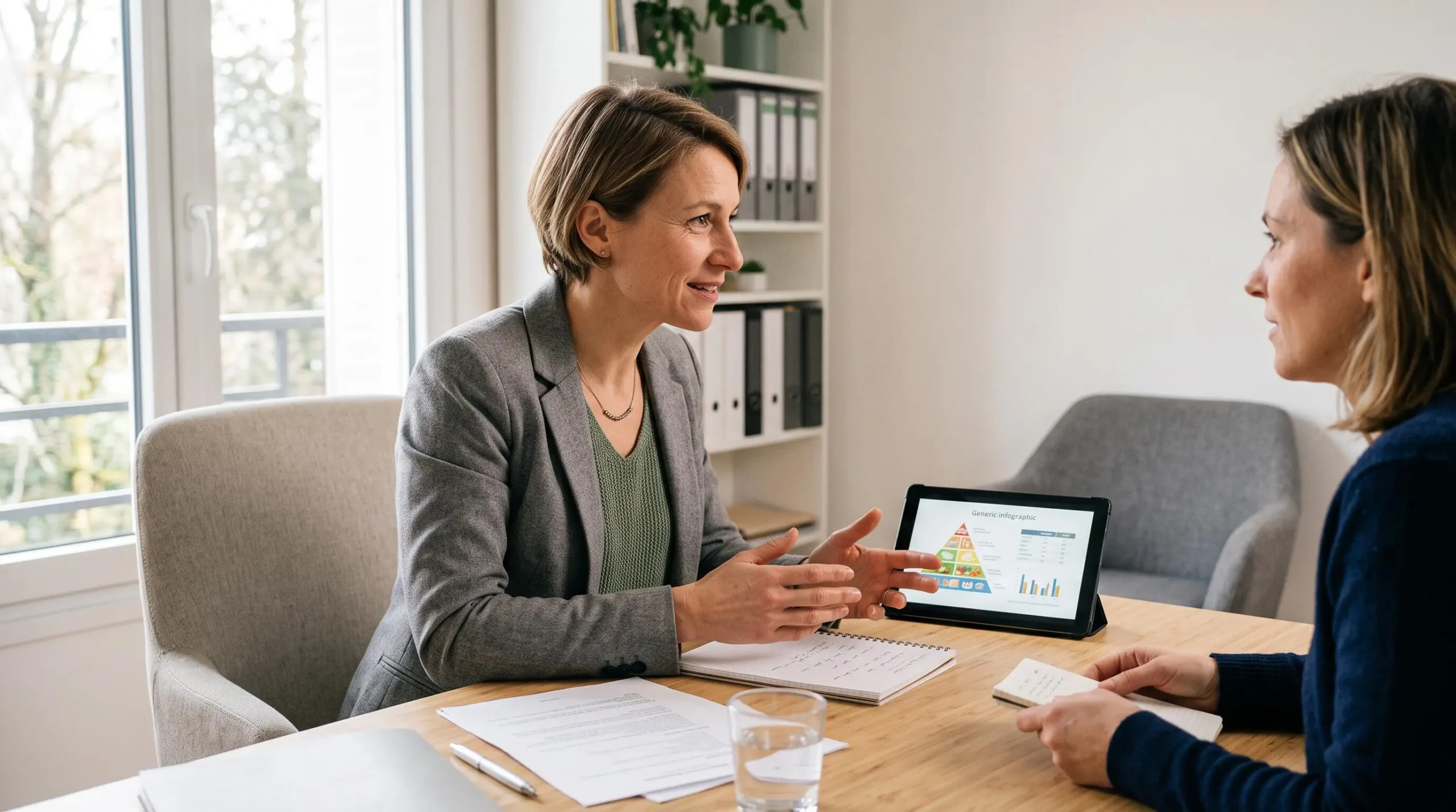 Nutritionniste en consultation avec un client dans son cabinet en France
