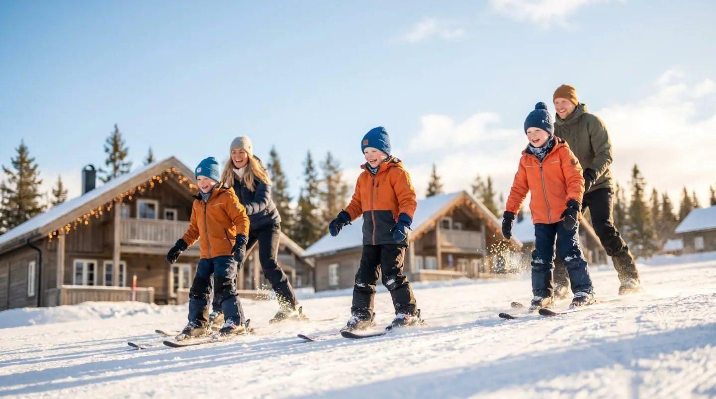 Une famille profitant d'une attraction de glisse lors d'un evenement hivernal